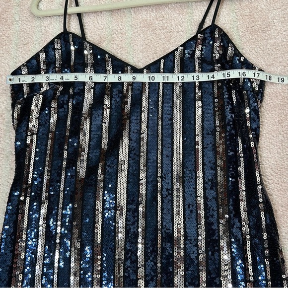 NWT Maeve Sequin Midi Slip Dress Vertical Stripe Navy Silver Black Size Medium - Picture 9 of 12